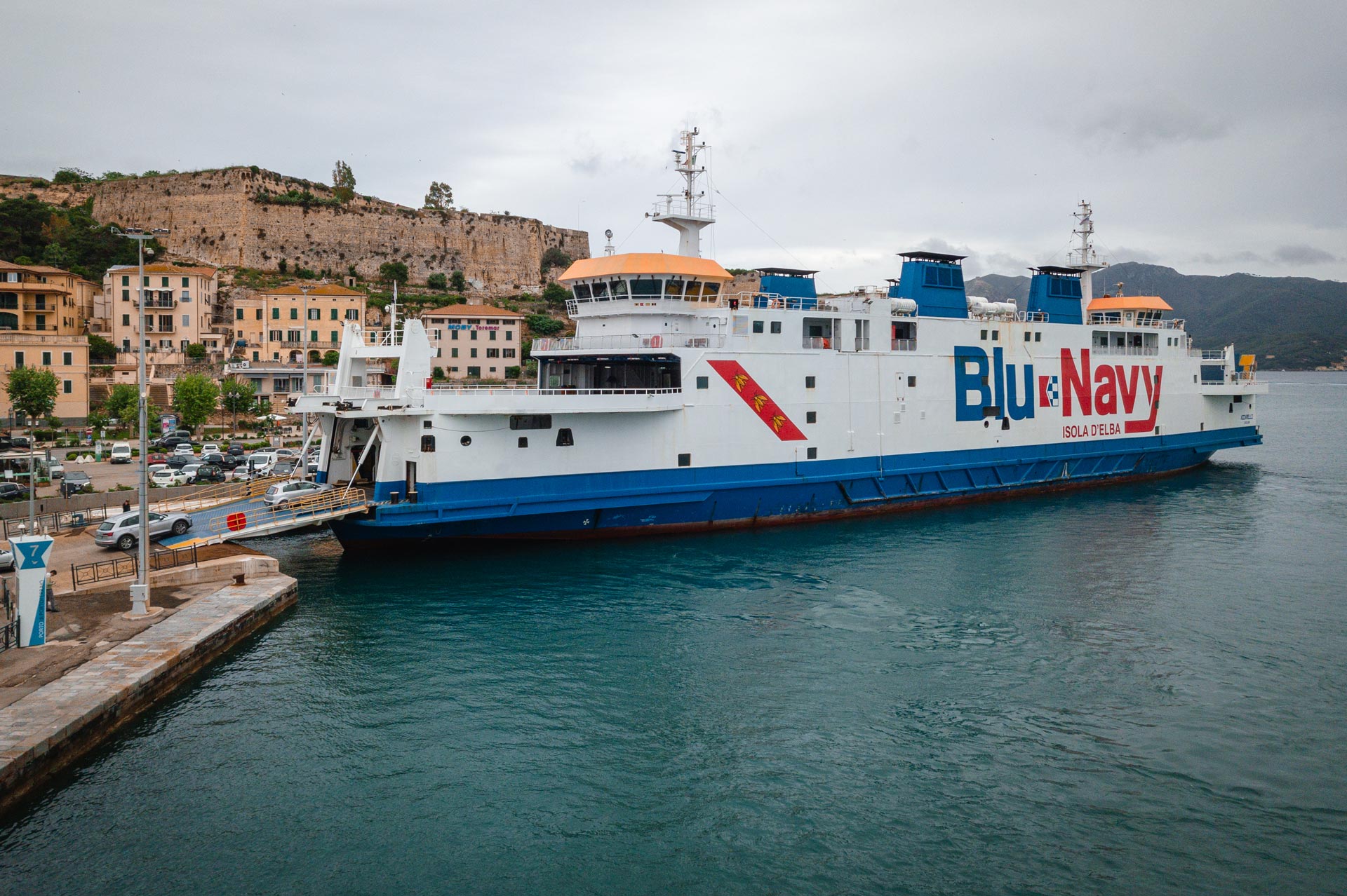 Ferry Blu Navy stopped at Portoferraio Elba island